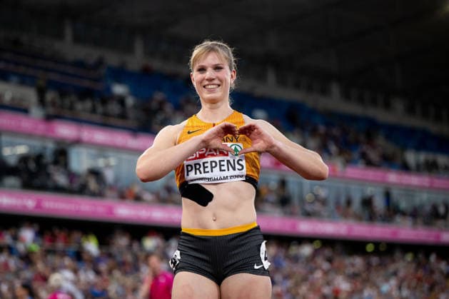 12.08.2026, GBR, Leichtathletik, Europameisterschaft 2026, Morgensession Tag 3, Birmingham Talea Prepens ( Deutschland ) freut sich, 200 Meter Damen, Halbfinale Birmingham Alexander Stadium England Großbritannien *** August 12, 2026, GBR, Track and Field, 2026 European Championships, Morning Session, Day 3, Birmingham; Talea Prepens, Germany, Women’s 200-meter, Semifinals, Alexander Stadium, Birmingham, England, Great Britain Copyright: xNordphoto Memmlerx