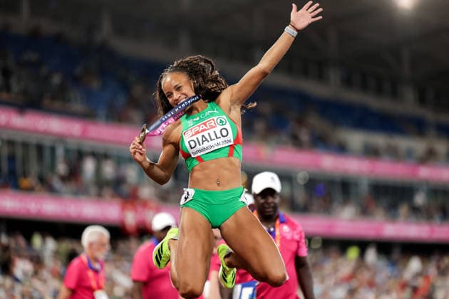 2026 European Athletics Championships, Alexander Stadium, Birmingham, England 12 8 2026 Women™s 400m Hurdles Final Portugal™s Fatoumata Binta Diallo celebrates winning a bronze medal Fatoumata Binta Diallo celebrates winning a bronze medal 12 8 2026  Copyright: xx 0S9A1923