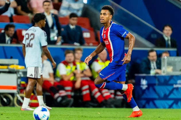 Desire Doue celebrates his goal during the UEFA Super Cup 2026 match between Paris Saint-Germain and Aston Villa (Kazimierz Koper Ball Raw Images) Salzburg Red Bull Arena Austria Copyright: xKazimierzxKoperx KAZ_PSGvAST_552