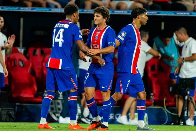 Desire Doue celebrates his goal during the UEFA Super Cup 2026 match between Paris Saint-Germain and Aston Villa (Kazimierz Koper Ball Raw Images) Salzburg Red Bull Arena Austria Copyright: xKazimierzxKoperx KAZ_PSGvAST_575