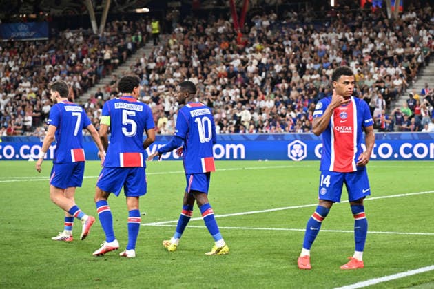 PSG v Aston Villa - UEFA Super Cup SALZBURG, AUSTRIA - AUGUST 12: Desire Doue (14) of Paris Saint-Germain celebrates after scoring a goal during UEFA Super Cup football match between PSG and Aston Villa at Red Bull Arena (Stadion Salzburg) in Salzburg, Austria on August 12, 2026. Isa Terli Anadolu Salzburg Austria. Editorial use only. Please get in touch for any other usage.  Copyright: x2026xAnadoluxIsaxTerlix