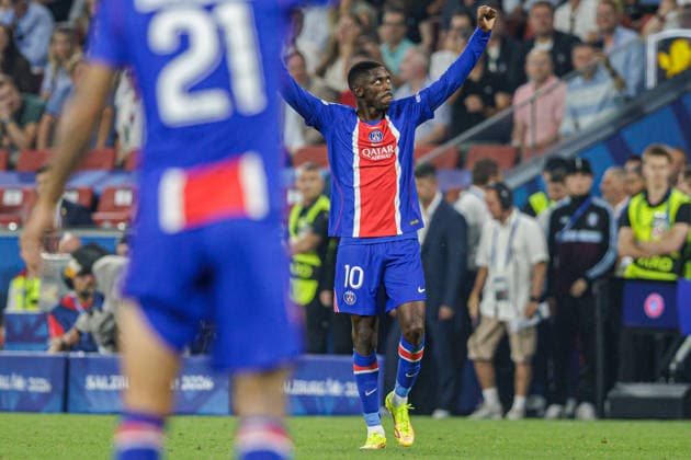 UEFA SUPER CUP 2026: PARIS SAINT GERMAIN - ASTON VILLA Ousmane Dembele of PSG celebrate win after the UEFA Super Cup football match between Paris Saint Germain FC and Aston Villa FC. Stadion Salzburg (Red Bull Arena), Salzburg, Austria, August 12, 2026. Photo by Branislav Racko Copyright: xx 080A5516