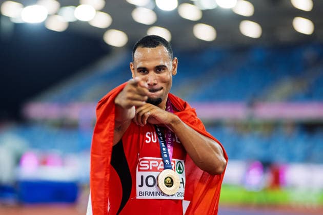 BIRMINGHAM, UNITED KINGDOM - AUGUST 12: Jason Joseph of Switzerland wins the Gold Medal in the Men s 110m Hurdles during the European Athletics Championships at Alexander Stadium on August 12, 2026 in Birmingham, United Kingdom. England United Kingdom Copyright: xBEAUTIFULxSPORTS TobiasxLacknerx