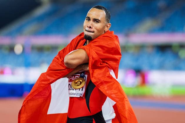 BIRMINGHAM, UNITED KINGDOM - AUGUST 12: Jason Joseph of Switzerland wins the Gold Medal in the Men s 110m Hurdles during the European Athletics Championships at Alexander Stadium on August 12, 2026 in Birmingham, United Kingdom. England United Kingdom Copyright: xBEAUTIFULxSPORTS TobiasxLacknerx