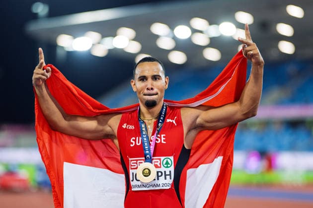 BIRMINGHAM, UNITED KINGDOM - AUGUST 12: Jason Joseph of Switzerland wins the Gold Medal in the Men s 110m Hurdles during the European Athletics Championships at Alexander Stadium on August 12, 2026 in Birmingham, United Kingdom. England United Kingdom Copyright: xBEAUTIFULxSPORTS TobiasxLacknerx