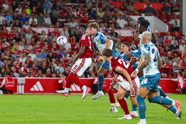 Nottingham Forest v Bayer Leverkusen, Pre-Season Friendly Arnaud Kalimuendo Of Nottingham Forest scores a GOAL 2-1 during the Nottingham Forest v Bayer Leverkusen Pre-Season Friendly match at the City Ground, West Bridgford, England on 12 August 2026 Credit: Lee Keuneke Every Second Media Editorial use only. All images are copyright Every Second Media Limited. No images may be reproduced without prior permission. Copyright: xIMAGO EveryxSecondxMediax ESM-2087-0049 LeexKeunekex xEveryxSecondxMediax