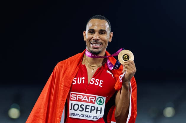 BIRMINGHAM, UNITED KINGDOM - AUGUST 12: Jason Joseph of Switzerland wins the Gold Medal in the Men s 110m Hurdles during the European Athletics Championships at Alexander Stadium on August 12, 2026 in Birmingham, United Kingdom. England United Kingdom Copyright: xBEAUTIFULxSPORTS TobiasxLacknerx