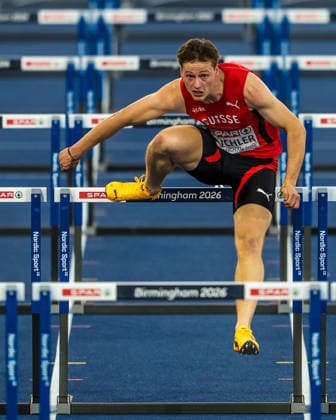 European Athletics Championships; Birmingham, 12.08.2026 BIRMINGHAM, UNITED KINGDOM - AUGUST 12: Fabio Küchler (Switzerland) competes in the semi final of the mens 110 m hurdles on August 12, 2026 in Birmingham, United Kingdom. *** European Athletics Championships, Birmingham, August 12, 2026 BIRMINGHAM, UNITED KINGDOM AUGUST 12 Fabio Küchler of Switzerland competes in the semifinals of the men s 110-meter hurdles on August 12, 2026, in Birmingham, United Kingdom Copyright: xBEAUTIFULxSPORTS UlfxSchillerx