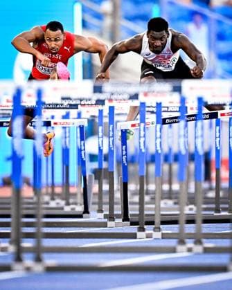 European Athletics Championships Birmingham 2026 - day 3 BIRMINGHAM, ENGLAND - AUGUST 12 : Bacari Elie (BEL) in action during the 110m hurdles semi-final on day 3 of the Birmingham 2026 European Athletics Championships on August 12, 2026 in Birmingham, England, 12 08 2026  Copyright: xTomasxSiskx