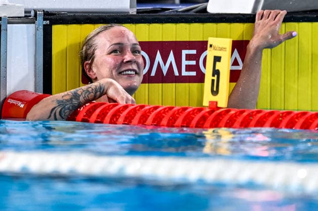 Sarah Sjostrom of Sweden reacts after winning the gold medal in the swimming 50m Butterfly Women Final during the European Aquatics Championships at the Olympic Aquatic Center in Paris (France), August 12, 2026. Andrea Masini Deepbluemedia Insidefoto