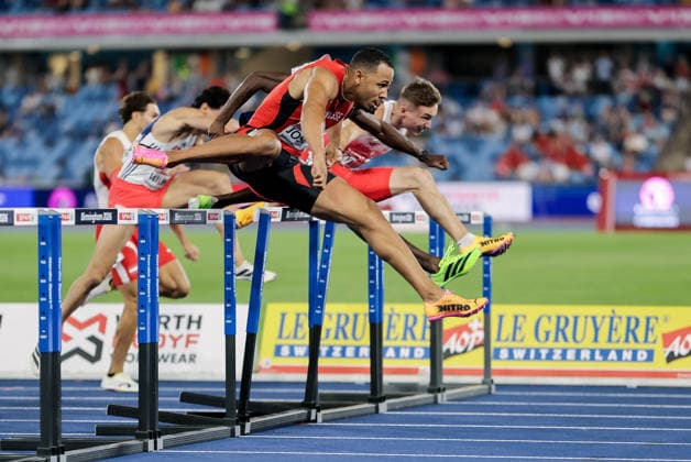 2026 European Athletics Championships, Alexander Stadium, Birmingham, England 12 8 2026 Men™s 110m Hurdles Final Switzerland™s Jason Joseph clear the last hurdle to win gold Jason Joseph clear the last hurdle to win gold 12 8 2026  Copyright: xx 0S9A1982