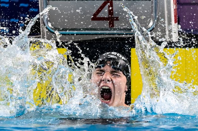 Johannes Liebmann of Germany celebrates after winning the gold medal in the swimming 800m Freestyle Men Final during the European Aquatics Championships at the Olympic Aquatic Center in Paris (France), August 12, 2026. Giorgio Scala DBM - Deepbluemedia Insidefoto