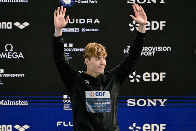 Egor Kornev Neutral Athlete B, silver attends the medal ceremony of the 100m Freestyle Men Finalduring the European Aquatics Championships at the Olympic Aquatic Center in Paris (France), August 12, 2026. Giorgio Scala DBM - Deepbluemedia Insidefoto