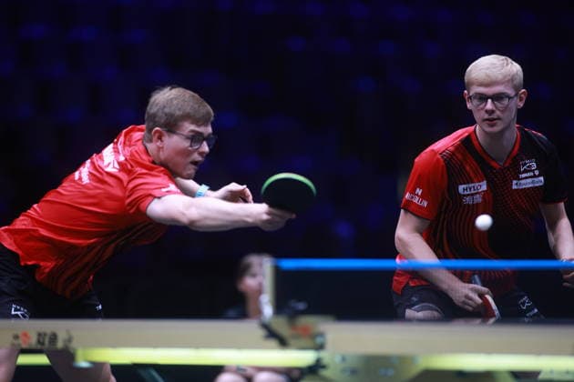 2026 WTT Europe Smash - Sweden - Main Draw - Day 3 Felix Lebrun and Alexis Lebrun of France compete against Youssef Abdelaziz and Mohamed Abdellatif of Egypt during the Men s Doubles Round of 16 at the 2026 Europe Smash at the Malmo Arena in Malmo, Sweden, on August 11, 2026. Malmo Sweden  Copyright: xRemyxGrosx originalFilename:gros-europesm260812_npVED.jpg