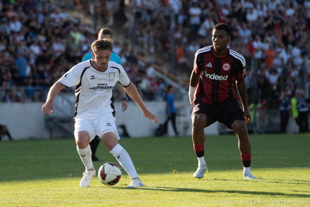 12.08.2026, xhfmx, Fussball Testspiel, FSV Frankfurt - Eintracht Frankfurt v.l. David Deger (FSV Frankfurt, 21), Jeremiaha Maluze (Eintracht Frankfurt, 37) (DFL DFB REGULATIONS PROHIBIT ANY USE OF PHOTOGRAPHS as IMAGE SEQUENCES and or QUASI-VIDEO) Frankfurt am Main *** August 12, 2026, xhfmx, Soccer Friendly Match, FSV Frankfurt vs. Eintracht Frankfurt: David Deger (FSV Frankfurt), 21; Jeremiaha Maluze (Eintracht Frankfurt), 37. DFL and DFB regulations prohibit any use of photographs as image sequences and or quasi-video. Frankfurt am Main