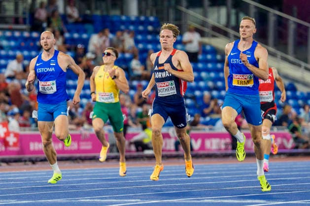 BIRMINGHAM, GREAT BRITAIN - AUGUST 12, 2026 : Karel TILGA (EST Estonia), Sander SKOTHEIM (NOR Norway) and Johannes ERM (EST Estonia) competing in the 400m in the decathlon during the European Athletics Championships at Alexander Stadium on August 12, 2026 in Birmingham, Great Britain. Great Britain Copyright: xLeahxKohringx