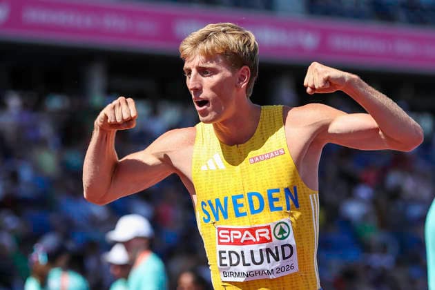 27th European Athletics Championships - Birmingham 2026: Day Three Sweden s Oskar Edlund celebrates winning his 400m hurdles semi-final during Day Three of the 2026 European Athletics Championships at the Alexander Stadium in Perry Bar, Birmingham, England. Perry Bar Birmingham United Kingdom  Copyright: xMIxNewsx originalFilename:fletcher-european260812_np5Mx.jpg