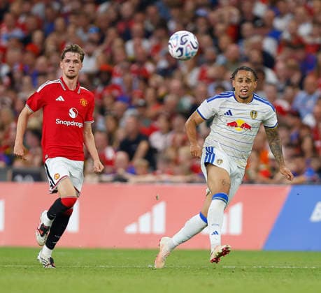 RECORD DATE NOT STATED 12th August 2026; Croke Park, Dublin, Ireland; Friendly Football, Manchester United, ManU versus Leeds United; Noah Okafor of Leeds United with a cross PeterxFitzpatrick