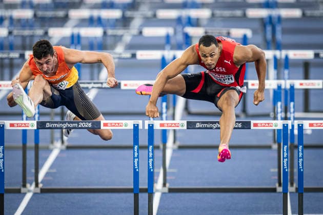 RECORD DATE NOT STATED 12th August 2026; Alexander Stadium, Birmingham, Midlands, England; 2026 European Athletics Championships, Day Three; Jason Joseph (SUI) wins his heat of the mens 110m hurdles GodfreyxPitt