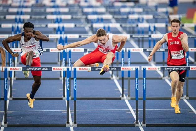 RECORD DATE NOT STATED 12th August 2026; Alexander Stadium, Birmingham, Midlands, England; 2026 European Athletics Championships, Day Three; Jakub Szymanski (POL) wins his heat of the mens 110m hurdles GodfreyxPitt