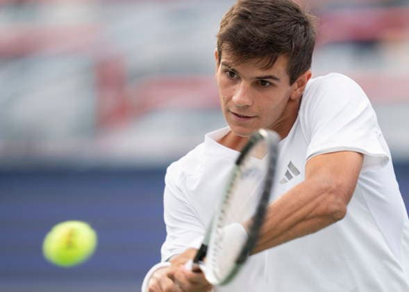 August 12, 2026, Montreal, Pq, Canada: Rafael Jodar of Spain hits a return to Brandon Nakashima of the United States during semifinal tennis action at the National Bank Open in Montreal on Wednesday, Aug. 12, 2026. Canada News - August 12, 2026  - ZUMAc35_ 20260812_zaf_c35_018 Copyright: xChristinnexMuschix