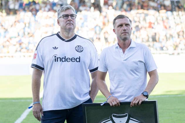 Testspiel: FSV Frankfurt - Eintracht Frankfurt, 12.08.2026 Axel Hellmann (Vorstandssprecher Eintracht Frankfurt) & Markus Krösche (Sportvorstand Eintracht Frankfurt), FSV Frankfurt - Eintracht Frankfurt, Frankfurt, BBBank Arena, 12.8.2026 *** Friendly Match: FSV Frankfurt vs. Eintracht Frankfurt, August 12, 2026; Axel Hellmann, Spokesperson for the Eintracht Frankfurt Board of Directors; Markus Krösche, Sporting Director of Eintracht Frankfurt; FSV Frankfurt vs. Eintracht Frankfurt, Frankfurt, BBBank Arena, August 12, 2026 Copyright: xBEAUTIFULxSPORTS Gawlikx