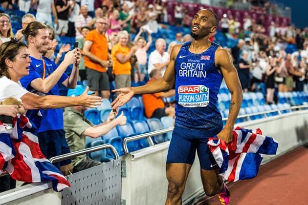 European Athletics Championships; Birmingham, 12.08.2026 BIRMINGHAM, UNITED KINGDOM - AUGUST 12: Matthew Hudson-Smith (GBR - Great Britain) on the victory lap after winning the mens 400 m on August 12, 2026 in Birmingham, United Kingdom. *** European Athletics Championships, Birmingham, August 12, 2026 BIRMINGHAM, UNITED KINGDOM AUGUST 12 Matthew Hudson Smith (GBR, Great Britain) on the victory lap after winning the men s 400-meter race on August 12, 2026, in Birmingham, United Kingdom Copyright: xBEAUTIFULxSPORTS UlfxSchillerx