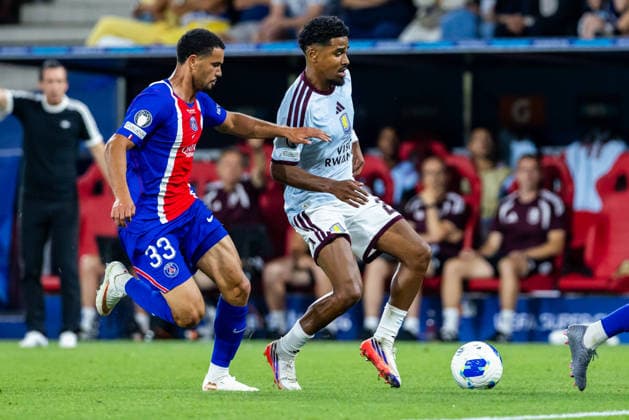 Warren ZaÃ¯re-Emery Ian Maatsen seen during the UEFA Super Cup 2026 match between Paris Saint-Germain and Aston Villa (Maciej Rogowski Ball Raw Images) Salzburg Red Bull Arena Austria Copyright: xMaciejxRogowskix maciejrogowski_PSGvAST_857