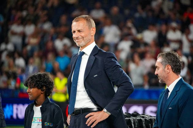 Fussball: Österreich: UEFA Super Cup 2026 - Finale, 12.08.2026 - Paris Saint-Germain (PSG - Frankreich) vs. Aston Villa FC (England) - Stadion Salzburg (Salzburg, Österreich); Aleksander Ceferin (UEFA Präsident) *** Soccer Austria UEFA Super Cup 2026 Final, August 12, 2026 Paris Saint-Germain (PSG) France vs. Aston Villa FC England Salzburg Stadium, Salzburg, Austria Aleksander Ceferin, UEFA President Copyright: xLukasxBierederx