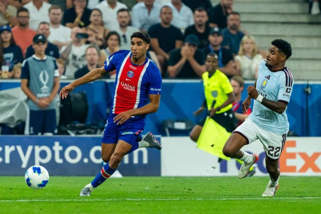 Achraf Hakimi Ian Maatsen seen during the UEFA Super Cup 2026 match between Paris Saint-Germain and Aston Villa (Kazimierz Koper Ball Raw Images) Salzburg Red Bull Arena Austria Copyright: xKazimierzxKoperx KAZ_PSGvAST_915