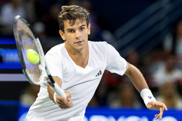 August 12, 2026, Montreal, Quebec, Canada: RAFAEL JODAR (20) from Spain forehand in match against Brandon Nakashima (28) from USA in semi final at Canadian Open at IGA stadium in Montreal, Quebec, Canada on 2026-08-12 Montreal Canada - ZUMAl189 20260812_zsp_l189_024 Copyright: xYannickxLegarex
