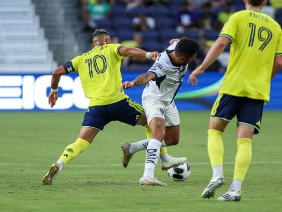 August 12, 2026: Nashville SC midfielder Hany Mukhtar (10) fouls a Monterrey player during a Leagues Cup match between CF Monterrey and Nashville SC at Geodis Park in Nashville, TN. CSM Nashville United States of America - ZUMAc04_ 20260812_zma_c04_047 Copyright: xStephenxFurstx