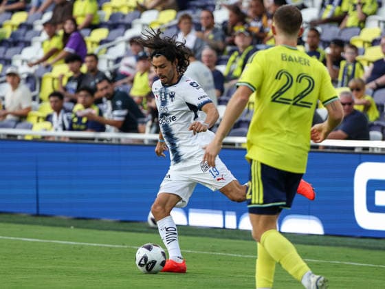 August 12, 2026: CF Monterrey defender Daniel Aceves (19) passes the ball during a Leagues Cup match between CF Monterrey and Nashville SC at Geodis Park in Nashville, TN. CSM Nashville United States of America - ZUMAc04_ 20260812_zma_c04_049 Copyright: xStephenxFurstx