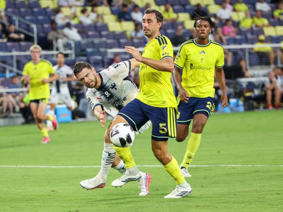 August 12, 2026: Nashville SC defender Jack Maher (5) knocks the ball away from CF Monterrey forward Hugo Cuypers (99) during a Leagues Cup match between CF Monterrey and Nashville SC at Geodis Park in Nashville, TN. CSM Nashville United States of America - ZUMAc04_ 20260812_zma_c04_050 Copyright: xStephenxFurstx