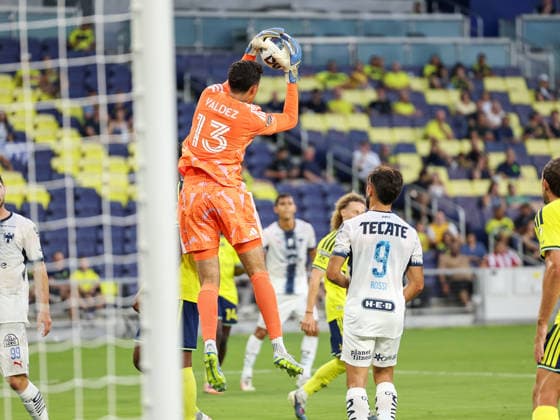 August 12, 2026: Nashville SC goalkeeper Xavier Valdez (13) makes a save during a Leagues Cup match between CF Monterrey and Nashville SC at Geodis Park in Nashville, TN. CSM Nashville United States of America - ZUMAc04_ 20260812_zma_c04_055 Copyright: xStephenxFurstx