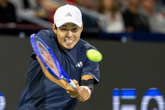 August 12, 2026, Montreal, Quebec, Canada: LEARNER TIEN (12) from USA backhand in match against Ben Shelton (5) from USA in semi final at Canadian Open at IGA stadium in Montreal, Quebec, Canada on 2026-08-12 Montreal Canada - ZUMAl189 20260812_zsp_l189_034 Copyright: xYannickxLegarex