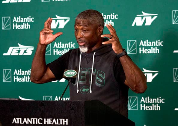 New York Jets head coach Aaron Glenn during a press conference, PK, Pressekonferenz after joint practice with the Tampa Bay Buccaneers during training camp at the Atlantic Health Jets Training Center, Florham Park, New Jersey. CSM NFL, American Football Herren, USA 2026: NY Jets Training Camp AUG 12  - ZUMAc04_ 20260812_zma_c04_062 Copyright: xDuncanxWilliamsx