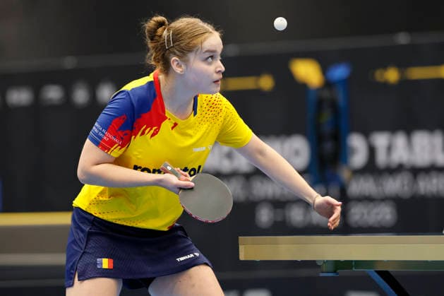 MALMO, SWEDEN - AUGUST 12: Elena Zaharia of Romania competes in the Women s Singles - Round of 64 match against Kuai Man of China on Day 3 of Europe Smash Sweden 2026 at Baltiska Hallen on August 12, 2026 in Malmo, Sweden.  Copyright: xVCGx 111659663886