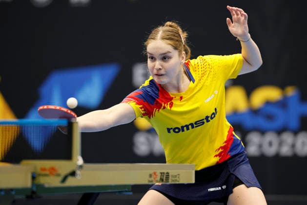 MALMO, SWEDEN - AUGUST 12: Elena Zaharia of Romania competes in the Women s Singles - Round of 64 match against Kuai Man of China on Day 3 of Europe Smash Sweden 2026 at Baltiska Hallen on August 12, 2026 in Malmo, Sweden.  Copyright: xVCGx 111659663890
