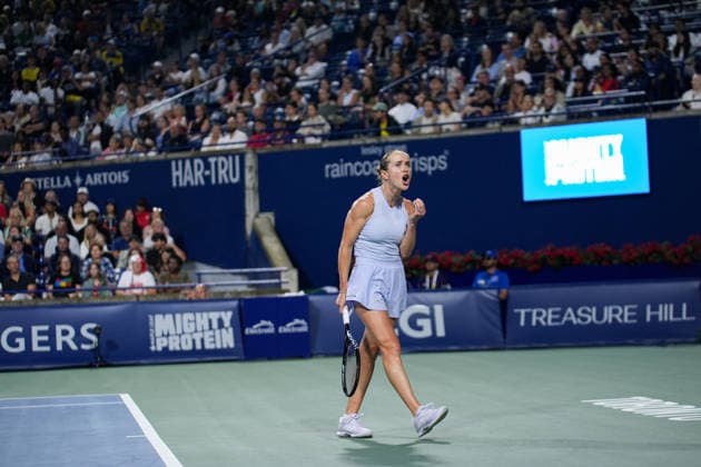 National Bank Open 2026 - Day 12 TORONTO, CANADA - AUGUST 12 : Elina Svitolina of Ukraine reacts after losing a point against Iga Swiatek of Poland in semi-finals round match during day 12 of WTA, Tennis Damen 1000 National Bank Open in Toronto, Ontario, Canada on August 12, 2026. Mert Alper Dervis Anadolu Ontario Canada. Editorial use only. Please get in touch for any other usage.  Copyright: x2026xAnadoluxMertxAlperxDervisx