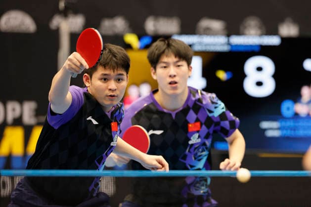 MALMO, SWEDEN - AUGUST 12: Lin Shidong and Wen Ruibo of China compete in the Men s Doubles - Round of 16 match against Kristian Karlsson and Anton Kallberg of Sweden on Day 3 of Europe Smash Sweden 2026 at Baltiska Hallen on August 12, 2026 in Malmo, Sweden.  Copyright: xVCGx 111659563374