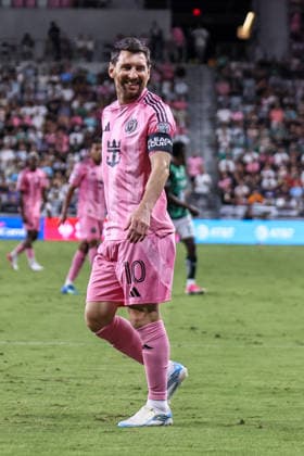 MIAMI, FL - AUGUST 12: Lionel Messi (10) of Inter Miami CF looks on during a Leagues Cup soccer match between Inter Miami CF and Leon at NU Stadium on August 12, 2026 in Miami, Florida.(Photo by Chris Arjoon Icon Sportswire) SOCCER: AUG 12 Leagues Cup Miami vs Monterrey EDITORIAL USE ONLY Icon26081200000009