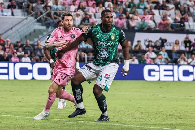MIAMI, FL - AUGUST 12: Leo Messi 10 of Inter Miami CF looks on during a Leagues Cup soccer match between Inter Miami CF and Leon at NU Stadium on August 12, 2026 in Miami, Florida.(Photo by Chris Arjoon Icon Sportswire) SOCCER: AUG 12 Leagues Cup Miami vs Monterrey EDITORIAL USE ONLY Icon26081200000019