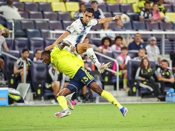 August 12, 2026: Nashville SC defender Jordan Knight (23) is forced to the ground during a Leagues Cup match between CF Monterrey and Nashville SC at Geodis Park in Nashville, TN. CSM Leagues Cup 2026: CF Monterrey Vs Nashville SC AUG 12  - ZUMAc04_ 20260812_zma_c04_090 Copyright: xStephenxFurstx