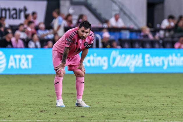 MIAMI, FL - AUGUST 12: Leo Messi 10 of Inter Miami CF looks on during a Leagues Cup soccer match between Inter Miami CF and Leon at NU Stadium on August 12, 2026 in Miami, Florida.(Photo by Chris Arjoon Icon Sportswire) SOCCER: AUG 12 Leagues Cup Miami vs Monterrey EDITORIAL USE ONLY Icon26081200000049