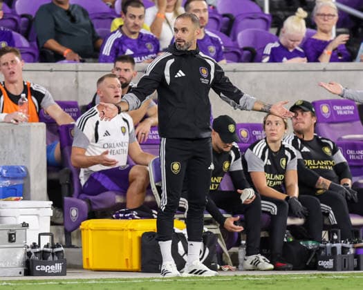 August 12, 2026, Orlando, Florida, USA: Orlando City SC head coach MARTIN PERELMAN reacts to a play during a match against Atlo tico San Luis. Orlando City SC hosted Athletico San Luis in a Leagues Cup match at Inter.Co Stadium in Orlando, FL. Orlando USA - ZUMAm299 20260812_znp_m299_003 Copyright: xTaylorxMcFeex