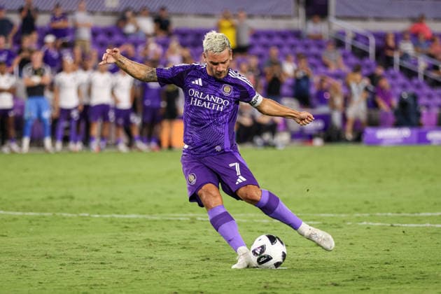 August 12, 2026, Orlando, Florida, USA: Orlando City SC forward ANTOINE GRIEZMANN (7) penalty kick during a match against Atlo tico San Luis. Orlando City SC hosted Athletico San Luis in a Leagues Cup match at Inter.Co Stadium in Orlando, FL. Soccer 2026: Athletico San Luis 2:2 Orlando City SC  - ZUMAm299 20260812_znp_m299_020 Copyright: xTaylorxMcFeex