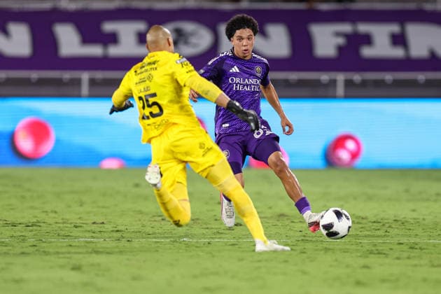 August 12, 2026, Orlando, Florida, USA: Orlando City SC midfielder GUSTAVO CARABALLO (65) drive the ball during a match against Atlo tico San Luis. Orlando City SC hosted Athletico San Luis in a Leagues Cup match at Inter.Co Stadium in Orlando, FL. Soccer 2026: Athletico San Luis 2:2 Orlando City SC  - ZUMAm299 20260812_znp_m299_021 Copyright: xTaylorxMcFeex