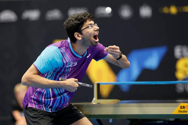 MALMO, SWEDEN - AUGUST 12: Manav Thakkar of India competes in the Men s Singles - Round of 64 match against Tomokazu Harimoto of Japan on Day 3 of Europe Smash Sweden 2026 at Baltiska Hallen on August 12, 2026 in Malmo, Sweden.  Copyright: xVCGx 111659664423