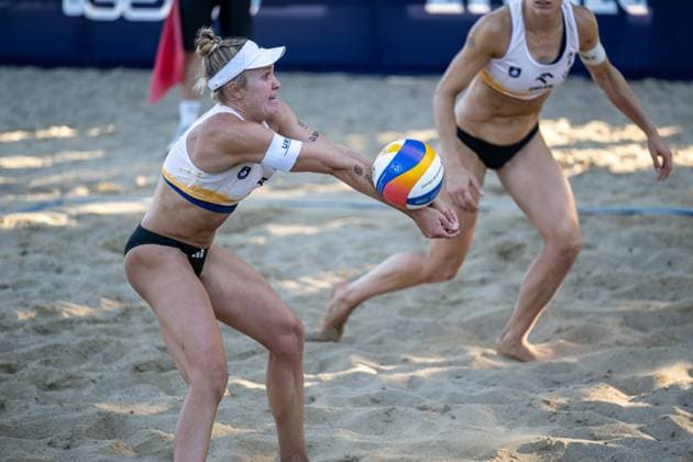 STARE JABLONKI, POLEN - AUGUST 12: Melanie Paul (Player 1, GER) during the European Championships Beach volleyball, Beachvolleyball at Stare Jablonki on August 12, 2026 in Stare Jablonki, Polen. Polen Copyright: xPeterxWeberx
